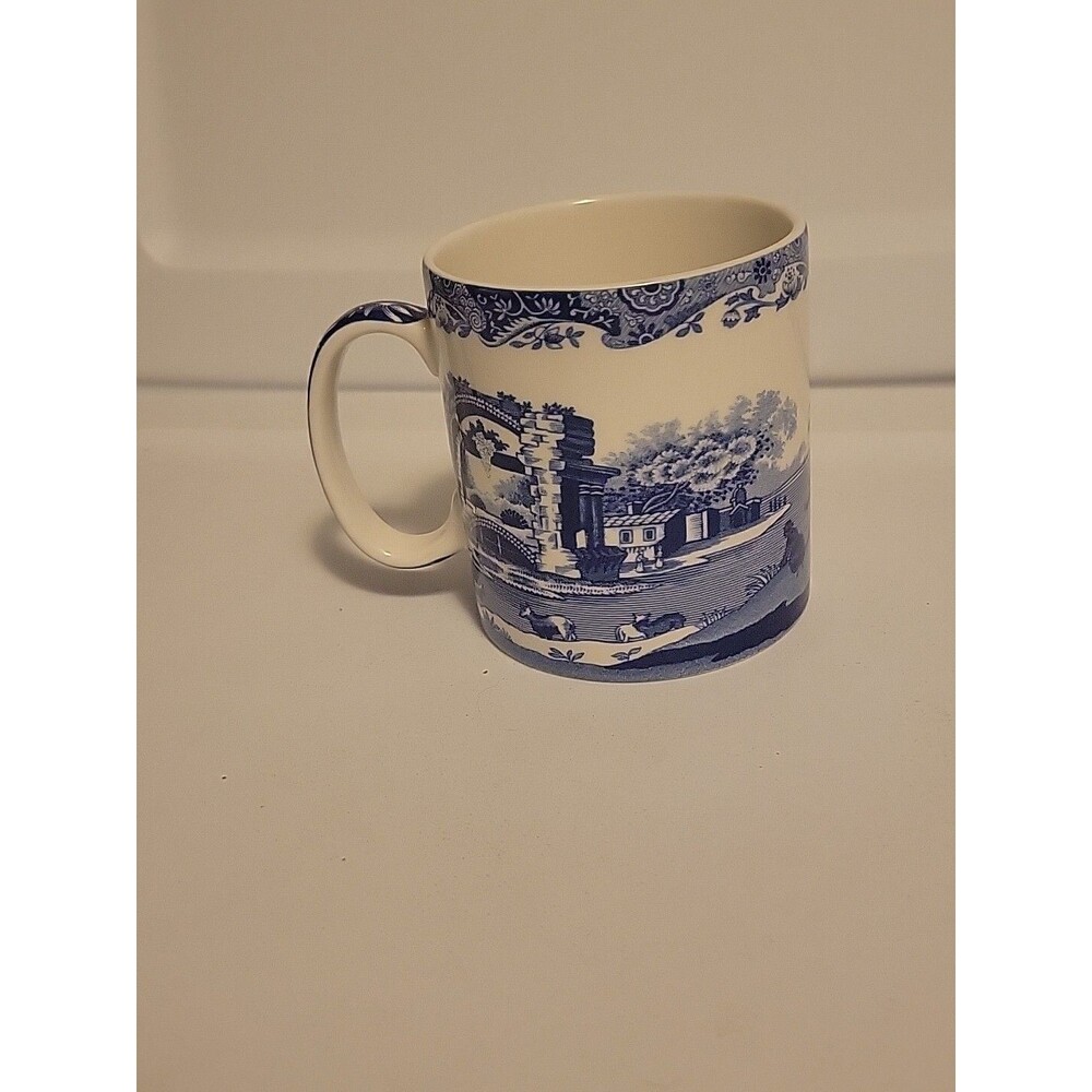 Spode Italian Porcelain Blue And White Mug. Countryside Design